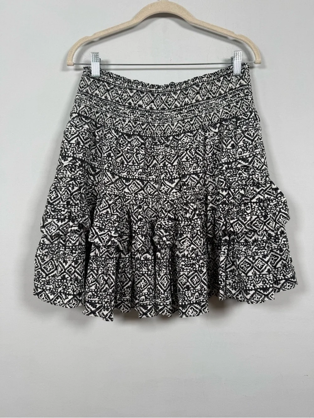 Lauren Ralph Lauren Black & White Tiered Smocked Waist Ruffle Skirt, Size 10